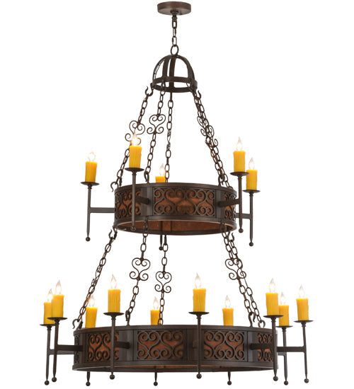 Meyda Lighting Toscano 48" 15-Light 2-Tier Cafe Noir Natural Rust Chandelier With Amber Faux Candlelight