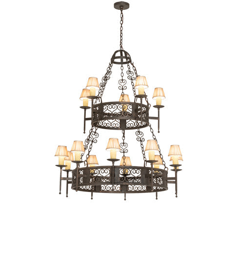 Meyda Lighting Toscano 48" 15-Light 2-Tier Gilded Tobacco Chandelier With Cream Silk Pleated Fabric Shade