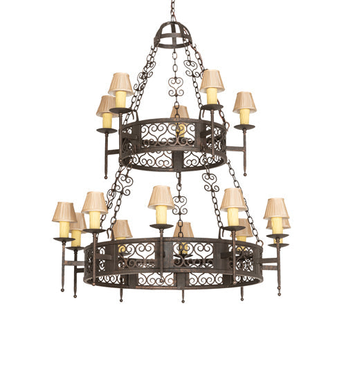 Meyda Lighting Toscano 48" 15-Light 2-Tier Gilded Tobacco Chandelier With Cream Silk Pleated Fabric Shade