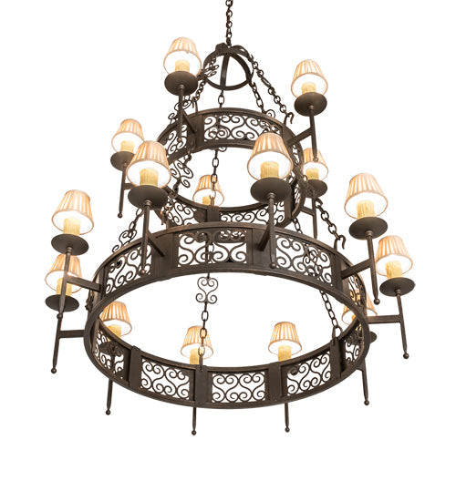 Meyda Lighting Toscano 48" 15-Light 2-Tier Gilded Tobacco Chandelier With Cream Silk Pleated Fabric Shade