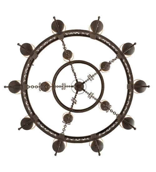 Meyda Lighting Toscano 48" 15-Light 2-Tier Gilded Tobacco Chandelier With Cream Silk Pleated Fabric Shade