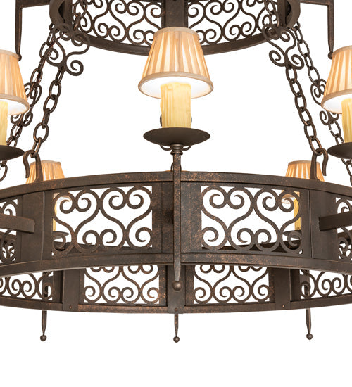 Meyda Lighting Toscano 48" 15-Light 2-Tier Gilded Tobacco Chandelier With Cream Silk Pleated Fabric Shade