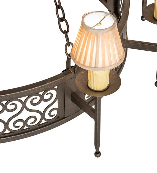 Meyda Lighting Toscano 48" 15-Light 2-Tier Gilded Tobacco Chandelier With Cream Silk Pleated Fabric Shade