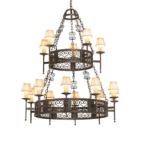 Meyda Lighting Toscano 48" 15-Light 2-Tier Gilded Tobacco Chandelier With Cream Silk Pleated Fabric Shade