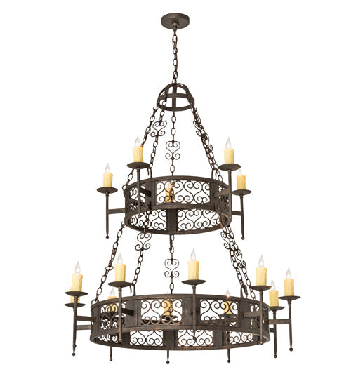 Meyda Lighting Toscano 48" 15-Light 2-Tier Gilded Tobacco Chandelier With Ivory Faux Candlelight