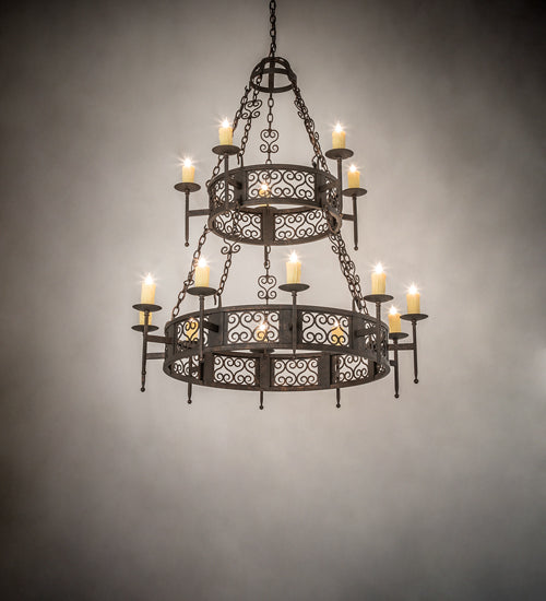 Meyda Lighting Toscano 48" 15-Light 2-Tier Gilded Tobacco Chandelier With Ivory Faux Candlelight