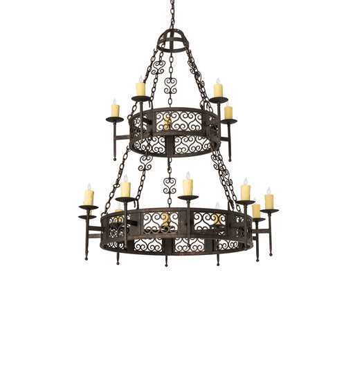 Meyda Lighting Toscano 48" 15-Light 2-Tier Gilded Tobacco Chandelier With Ivory Faux Candlelight