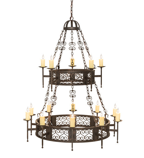 Meyda Lighting Toscano 48" 15-Light 2-Tier Gilded Tobacco Chandelier With Ivory Faux Candlelight