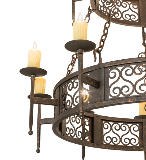 Meyda Lighting Toscano 48" 15-Light 2-Tier Gilded Tobacco Chandelier With Ivory Faux Candlelight