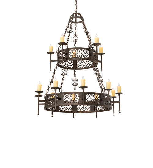 Meyda Lighting Toscano 48" 15-Light 2-Tier Gilded Tobacco Chandelier With Ivory Faux Candlelight