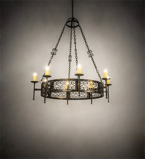 Meyda Lighting Toscano 48" 8-Light Antique Black Chandelier With Ivory Faux Candlelight