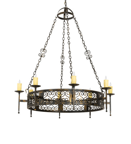 Meyda Lighting Toscano 48" 8-Light Antique Black Chandelier With Ivory Faux Candlelight