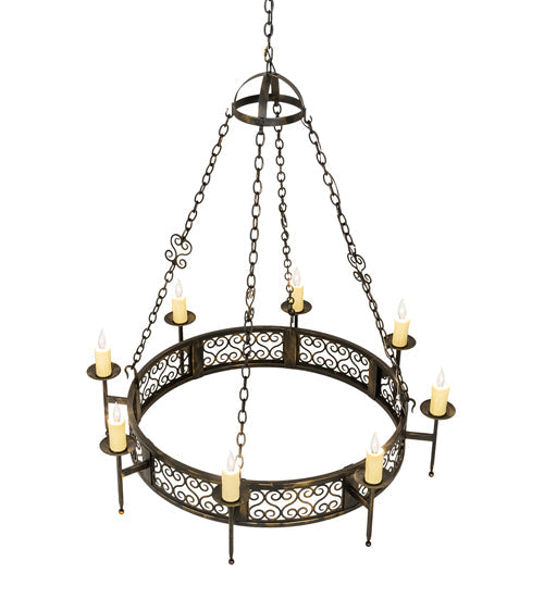 Meyda Lighting Toscano 48" 8-Light Antique Black Chandelier With Ivory Faux Candlelight