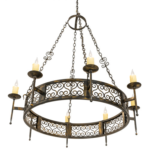 Meyda Lighting Toscano 48" 8-Light Antique Black Chandelier With Ivory Faux Candlelight