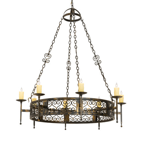 Meyda Lighting Toscano 48" 8-Light Antique Black Chandelier With Ivory Faux Candlelight