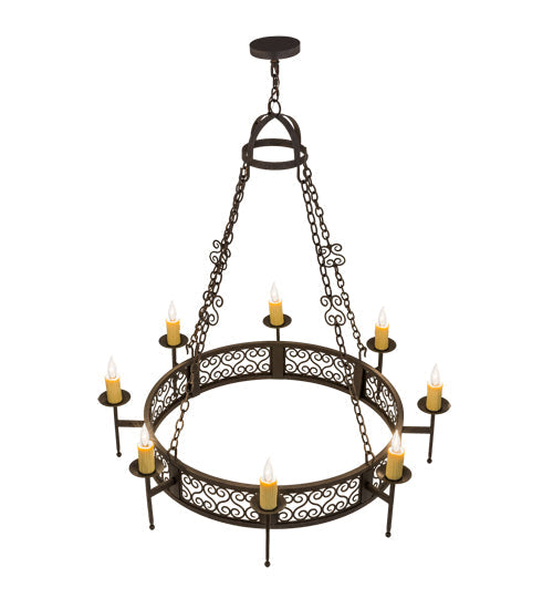 Meyda Lighting Toscano 48" 8-Light Copper Rust Chandelier With Ivory Faux Candlelight