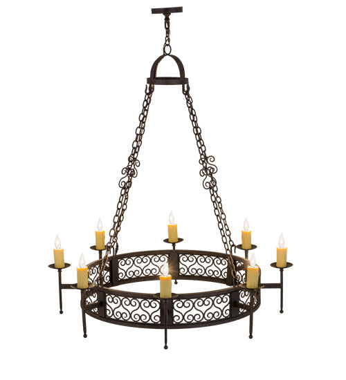 Meyda Lighting Toscano 48" 8-Light Copper Rust Chandelier With Ivory Faux Candlelight