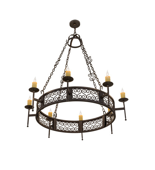 Meyda Lighting Toscano 48" 8-Light Copper Rust Chandelier With Ivory Faux Candlelight