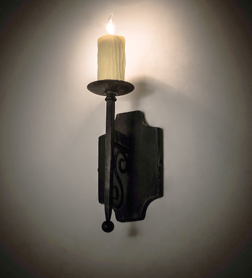 Meyda Lighting Toscano 5" Antique Iron Gate Wall Sconce With Ivory Faux Candlelight