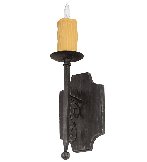 Meyda Lighting Toscano 5" Antique Iron Gate Wall Sconce With Ivory Faux Candlelight