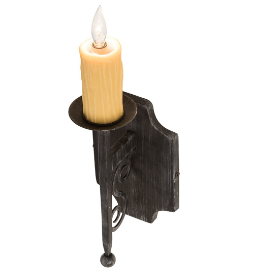 Meyda Lighting Toscano 5" Antique Iron Gate Wall Sconce With Ivory Faux Candlelight