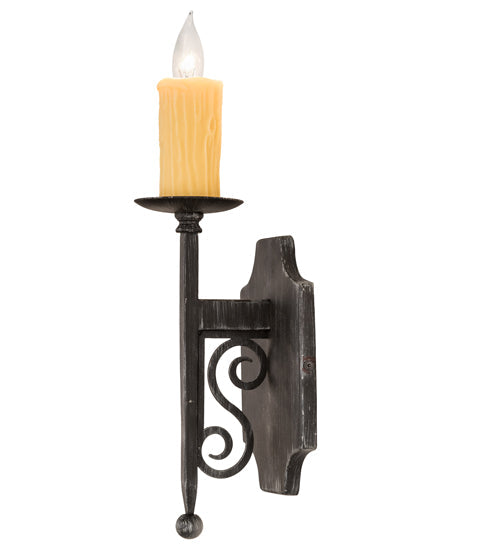 Meyda Lighting Toscano 5" Antique Iron Gate Wall Sconce With Ivory Faux Candlelight