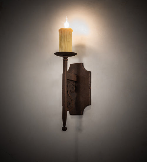 Meyda Lighting Toscano 5" Antique Rust Wall Sconce With Ivory Faux Candlelight