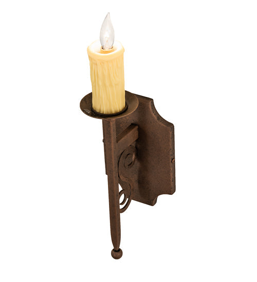 Meyda Lighting Toscano 5" Antique Rust Wall Sconce With Ivory Faux Candlelight