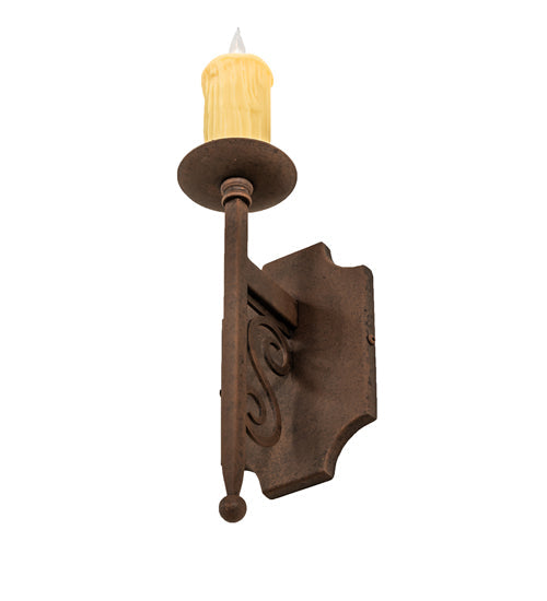 Meyda Lighting Toscano 5" Antique Rust Wall Sconce With Ivory Faux Candlelight