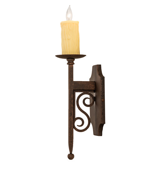 Meyda Lighting Toscano 5" Antique Rust Wall Sconce With Ivory Faux Candlelight