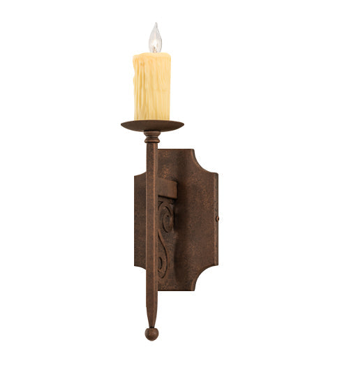 Meyda Lighting Toscano 5" Antique Rust Wall Sconce With Ivory Faux Candlelight