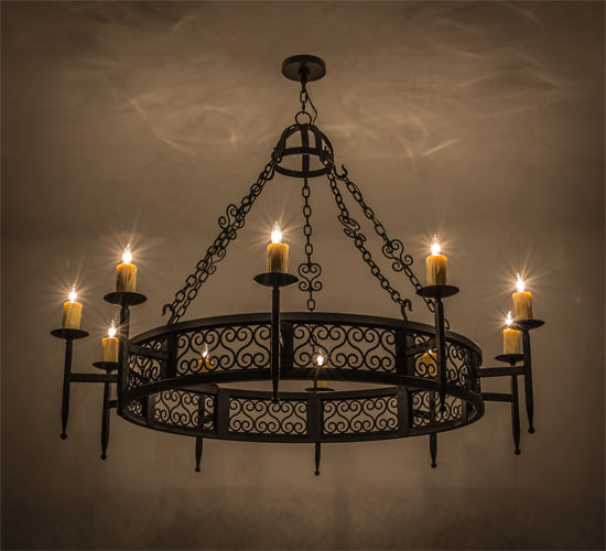 Meyda Lighting Toscano 60" 10-Light Black Chandelier With Ivory Faux Candlelight