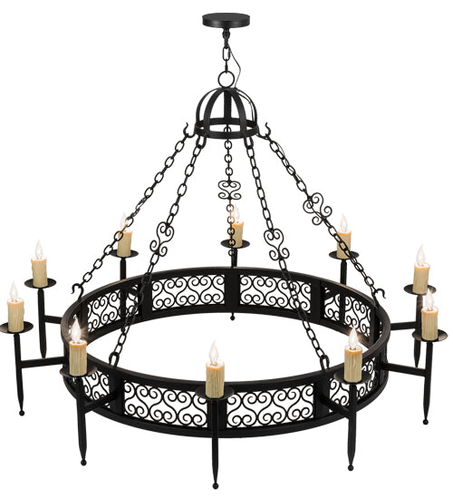 Meyda Lighting Toscano 60" 10-Light Black Chandelier With Ivory Faux Candlelight