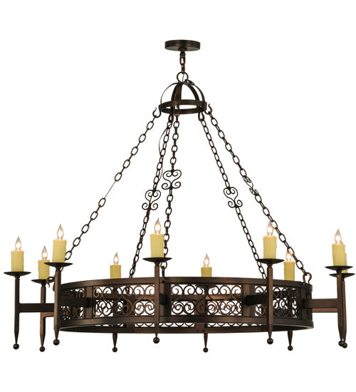 Meyda Lighting Toscano 60" 10-Light Mahogany Bronze Chandelier With Ivory Faux Candlelight