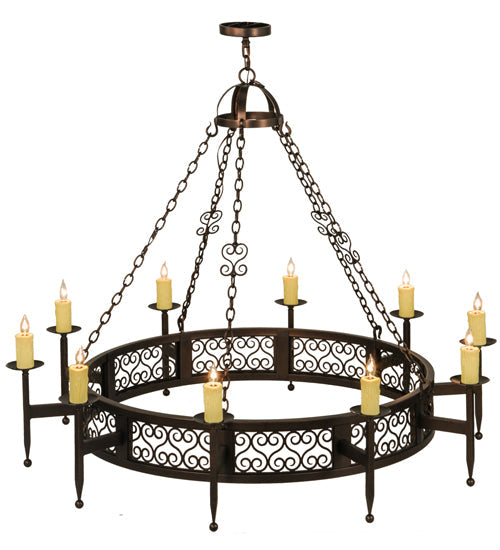 Meyda Lighting Toscano 60" 10-Light Mahogany Bronze Chandelier With Ivory Faux Candlelight