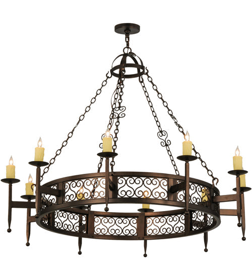 Meyda Lighting Toscano 60" 10-Light Mahogany Bronze Chandelier With Ivory Faux Candlelight