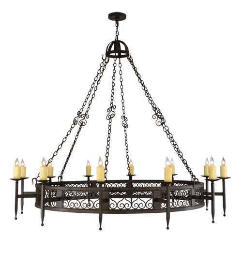 Meyda Lighting Toscano 72" 12-Light Classic Rust Chandelier With Ivory Faux Candlelight