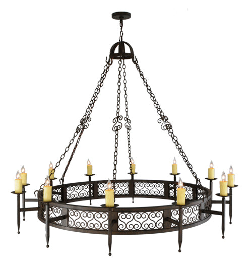 Meyda Lighting Toscano 72" 12-Light Classic Rust Chandelier With Ivory Faux Candlelight