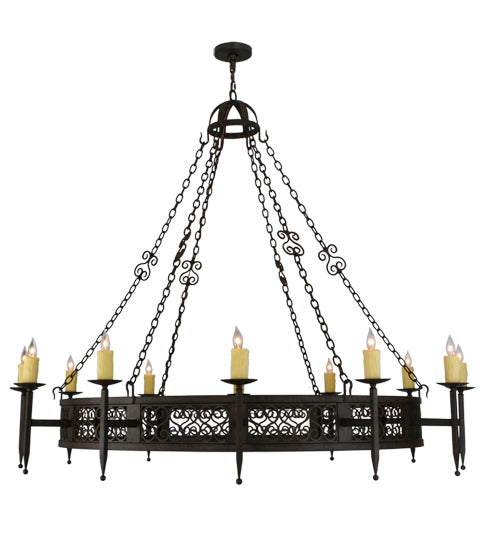 Meyda Lighting Toscano 72" 12-Light Classic Rust Chandelier With Ivory Faux Candlelight