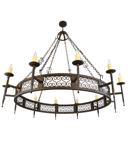 Meyda Lighting Toscano 72" 12-Light Classic Rust Chandelier With Ivory Faux Candlelight