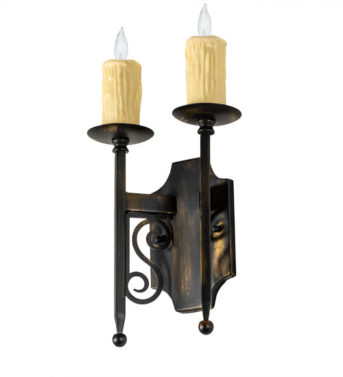Meyda Lighting Toscano 9" 2-Light Antique Black Wall Sconce With Ivory Faux Candlelight