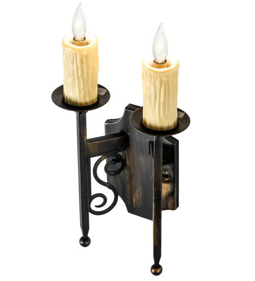 Meyda Lighting Toscano 9" 2-Light Antique Black Wall Sconce With Ivory Faux Candlelight