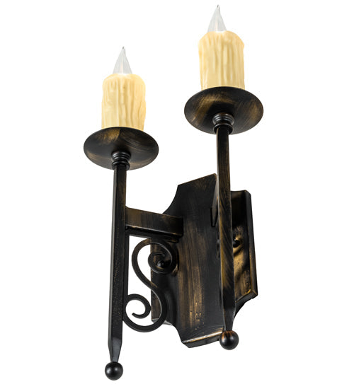 Meyda Lighting Toscano 9" 2-Light Antique Black Wall Sconce With Ivory Faux Candlelight