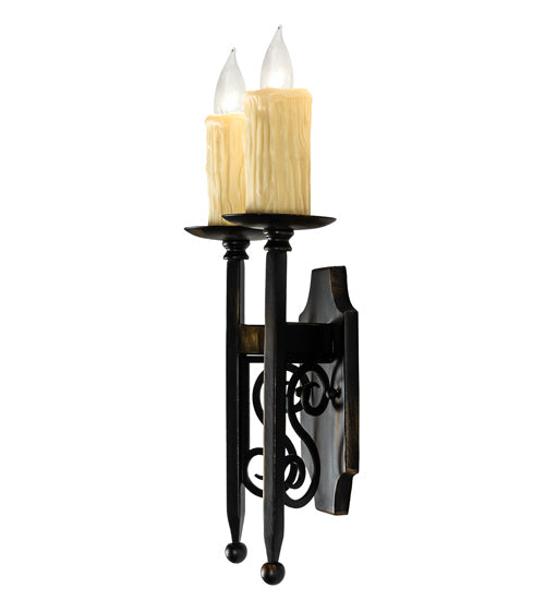 Meyda Lighting Toscano 9" 2-Light Antique Black Wall Sconce With Ivory Faux Candlelight