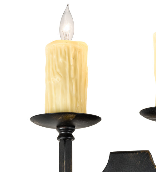Meyda Lighting Toscano 9" 2-Light Antique Black Wall Sconce With Ivory Faux Candlelight
