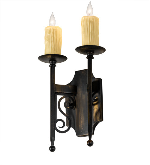Meyda Lighting Toscano 9" 2-Light Antique Black Wall Sconce With Ivory Faux Candlelight