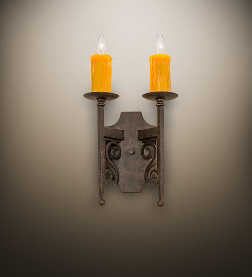 Meyda Lighting Toscano 9" 2-Light Cajun Spice Wall Sconce With Amber Faux Candlelight