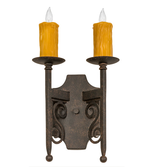 Meyda Lighting Toscano 9" 2-Light Cajun Spice Wall Sconce With Amber Faux Candlelight
