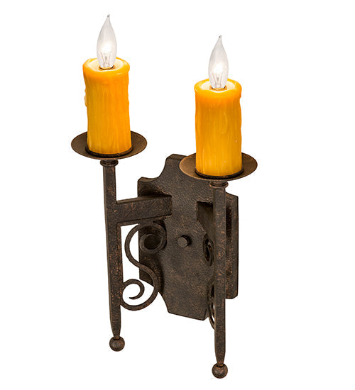 Meyda Lighting Toscano 9" 2-Light Cajun Spice Wall Sconce With Amber Faux Candlelight