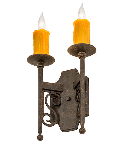 Meyda Lighting Toscano 9" 2-Light Cajun Spice Wall Sconce With Amber Faux Candlelight